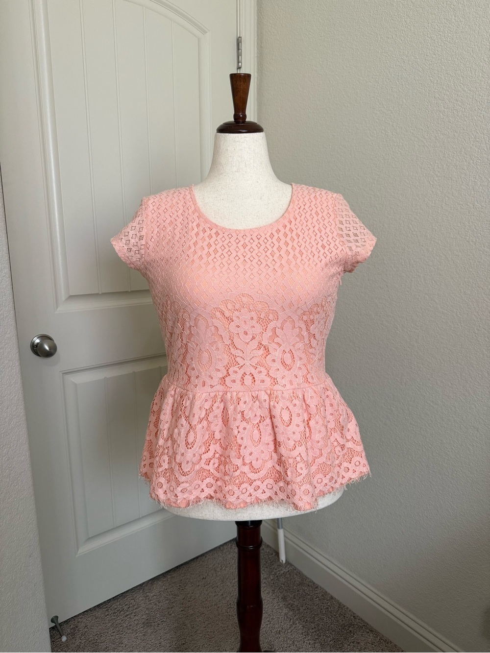 Maurices Peach Lace Peplum Top